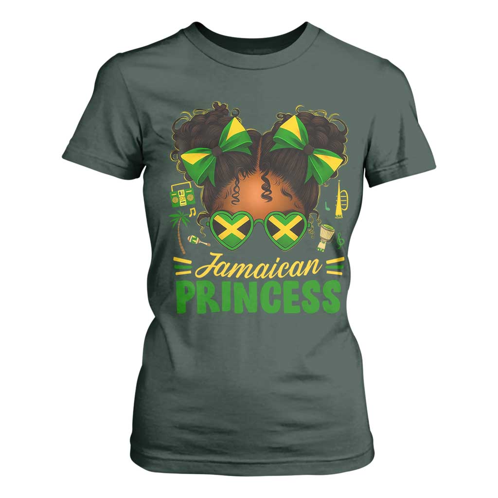 Jamaica Princess T Shirt For Women Proud Jamaican Afro Black Girls Jamaica Flag Pride TS10 Dark Forest Green Print Your Wear