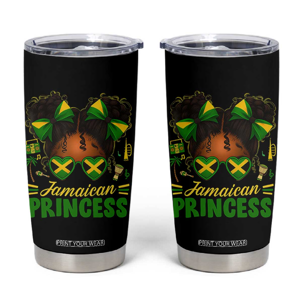 Jamaica Princess Tumbler Cup Proud Jamaican Afro Black Girls Jamaica Flag Pride TS10 Black Print Your Wear