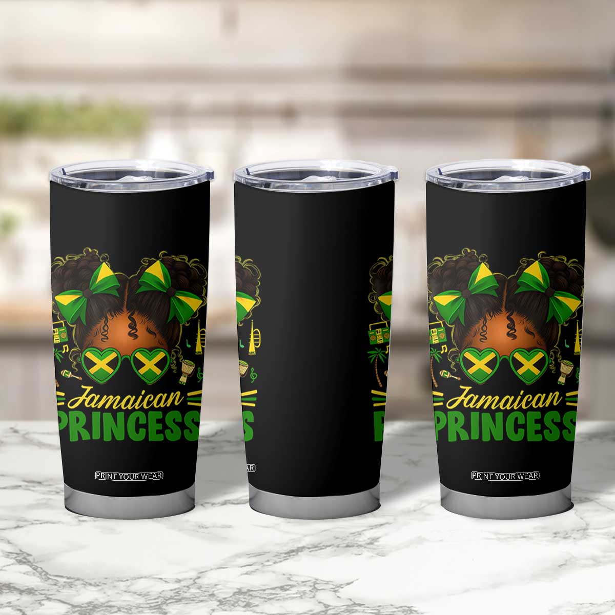 Jamaica Princess Tumbler Cup Proud Jamaican Afro Black Girls Jamaica Flag Pride TS10 Print Your Wear