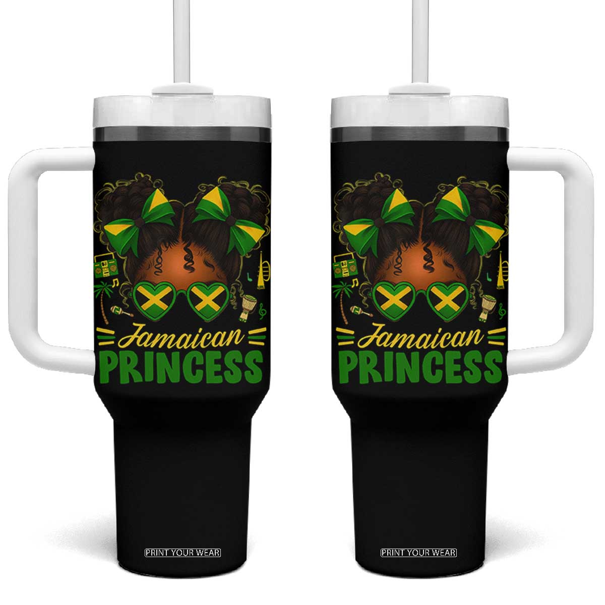 Jamaica Princess Tumbler With Handle Proud Jamaican Afro Black Girls Jamaica Flag Pride TS10 One Size: 40 oz Black Print Your Wear