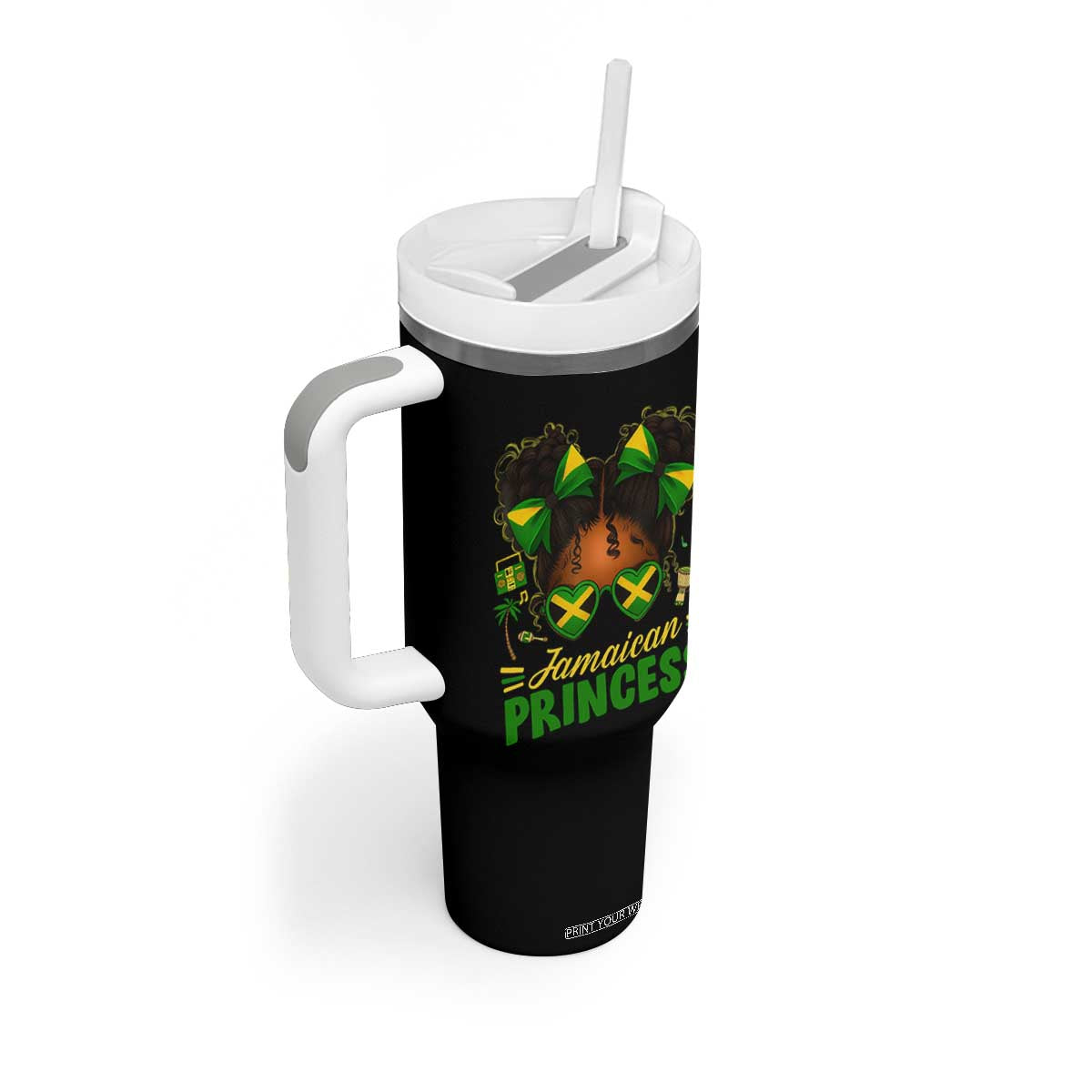 Jamaica Princess Tumbler With Handle Proud Jamaican Afro Black Girls Jamaica Flag Pride TS10 Print Your Wear