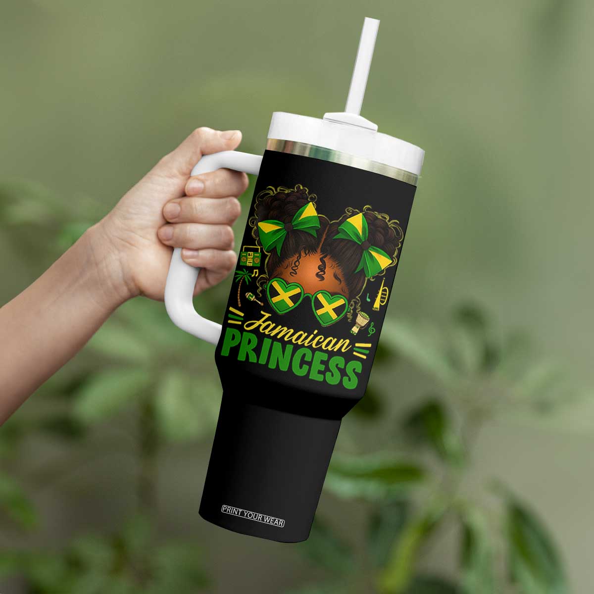Jamaica Princess Tumbler With Handle Proud Jamaican Afro Black Girls Jamaica Flag Pride TS10 Print Your Wear