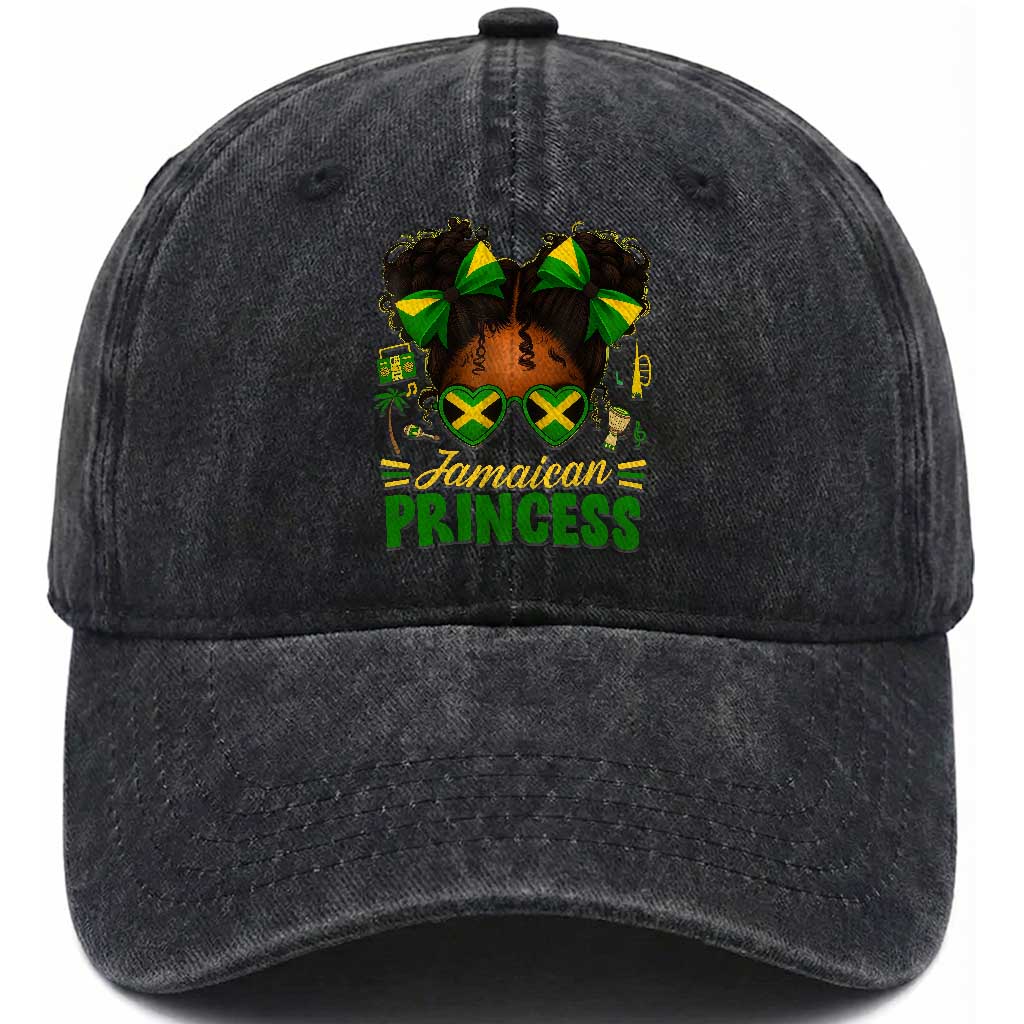Jamaica Princess Washed Cotton Baseball Cap Proud Jamaican Afro Black Girls Jamaica Flag Pride TS10 Washed Cap Universal Fit Black Print Your Wear