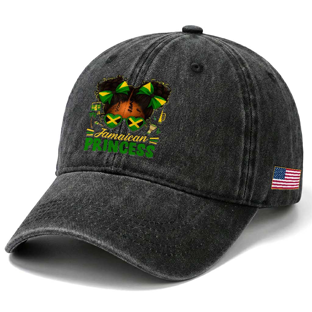 Jamaica Princess Washed Cotton Baseball Cap Proud Jamaican Afro Black Girls Jamaica Flag Pride TS10 Print Your Wear