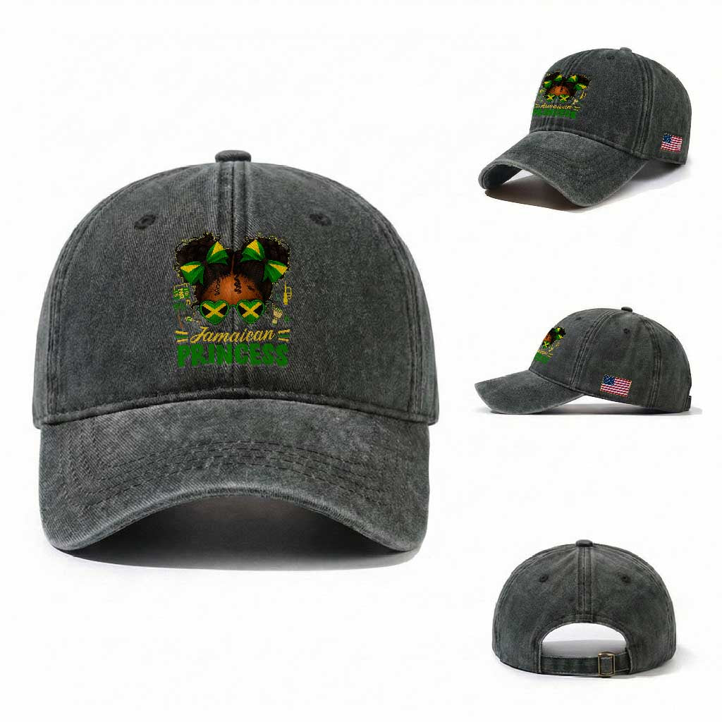 Jamaica Princess Washed Cotton Baseball Cap Proud Jamaican Afro Black Girls Jamaica Flag Pride TS10 Washed Cap Universal Fit Dark Green Print Your Wear