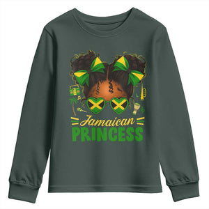 Jamaica Princess Youth Sweatshirt Proud Jamaican Afro Black Girls Jamaica Flag Pride TS10 Dark Forest Green Print Your Wear