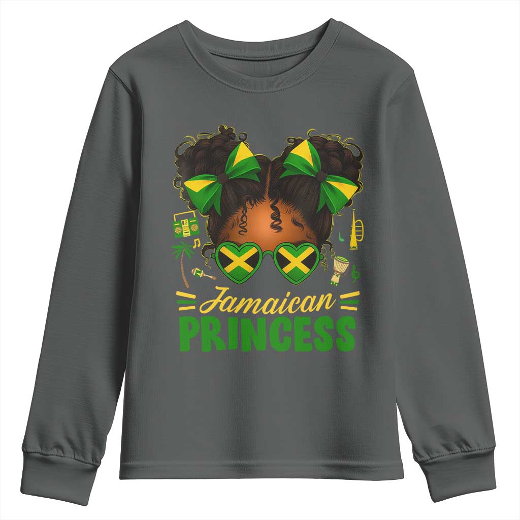 Jamaica Princess Youth Sweatshirt Proud Jamaican Afro Black Girls Jamaica Flag Pride TS10 Dark Heather Print Your Wear