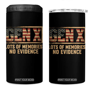 Funny Saying Sarcastic Gen X Lots of Memories No Evidence 4 in 1 Can Cooler Tumbler Vintage American Flag