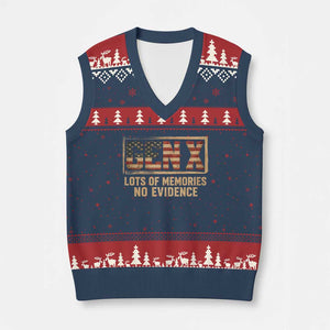 Funny Saying Sarcastic Gen X Lots of Memories No Evidence V-Neck Knit Sweater Vest Vintage American Flag