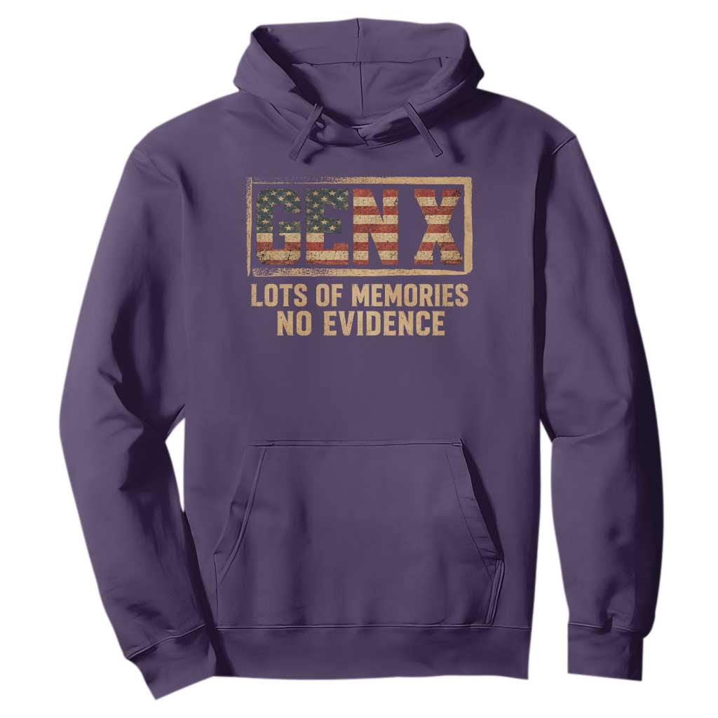 Funny Saying Sarcastic Gen X Lots of Memories No Evidence Hoodie Vintage American Flag