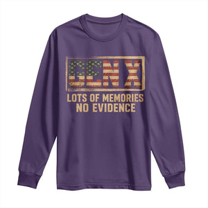 Funny Saying Sarcastic Gen X Lots of Memories No Evidence Long Sleeve Shirt Vintage American Flag