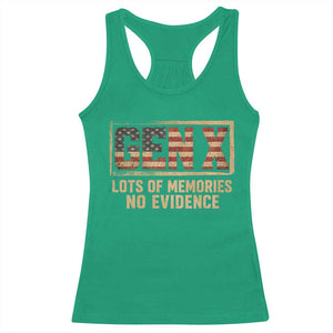 Funny Saying Sarcastic Gen X Lots of Memories No Evidence Racerback Tank Top Vintage American Flag