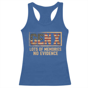 Funny Saying Sarcastic Gen X Lots of Memories No Evidence Racerback Tank Top Vintage American Flag