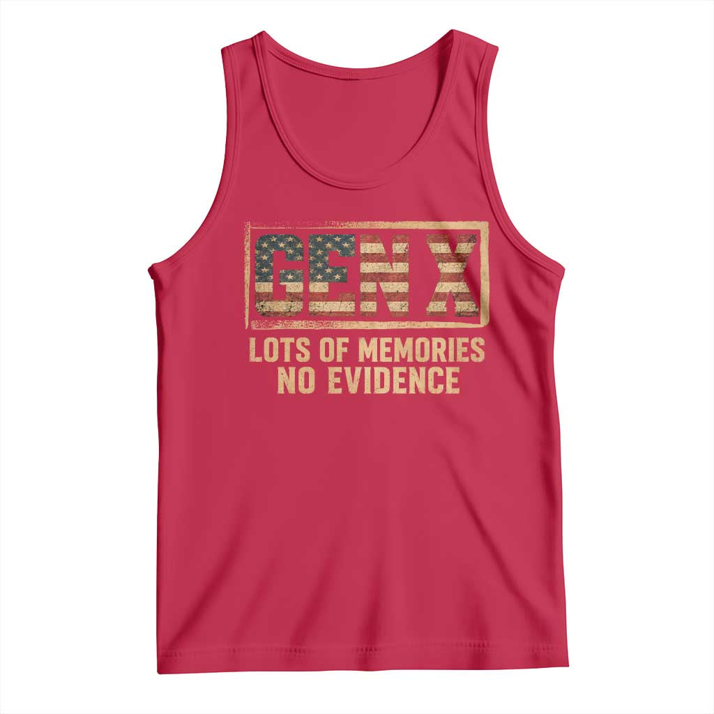 Funny Saying Sarcastic Gen X Lots of Memories No Evidence Tank Top Vintage American Flag