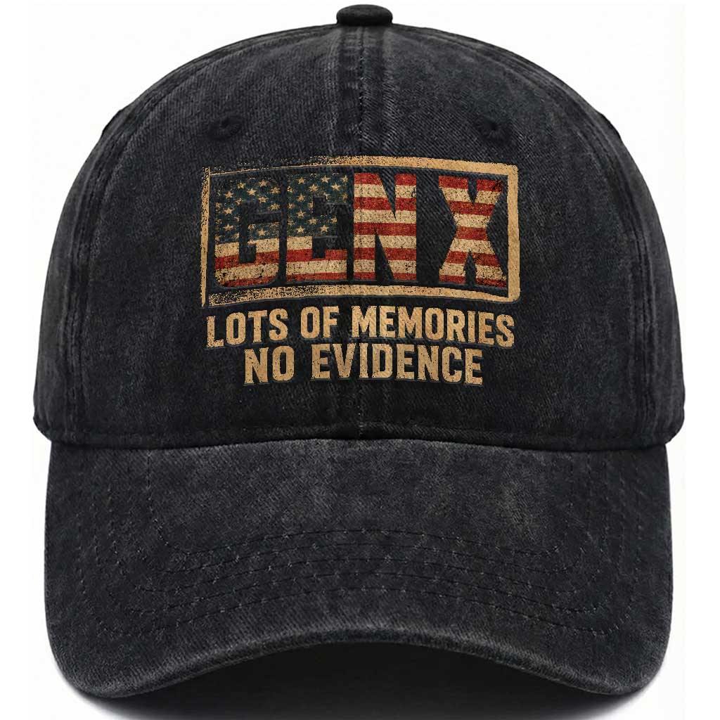 Funny Saying Sarcastic Gen X Lots of Memories No Evidence Washed Cotton Baseball Cap Vintage American Flag TS10 Print Your Wear