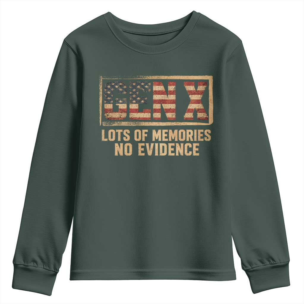 Funny Saying Sarcastic Gen X Lots of Memories No Evidence Youth Sweatshirt Vintage American Flag
