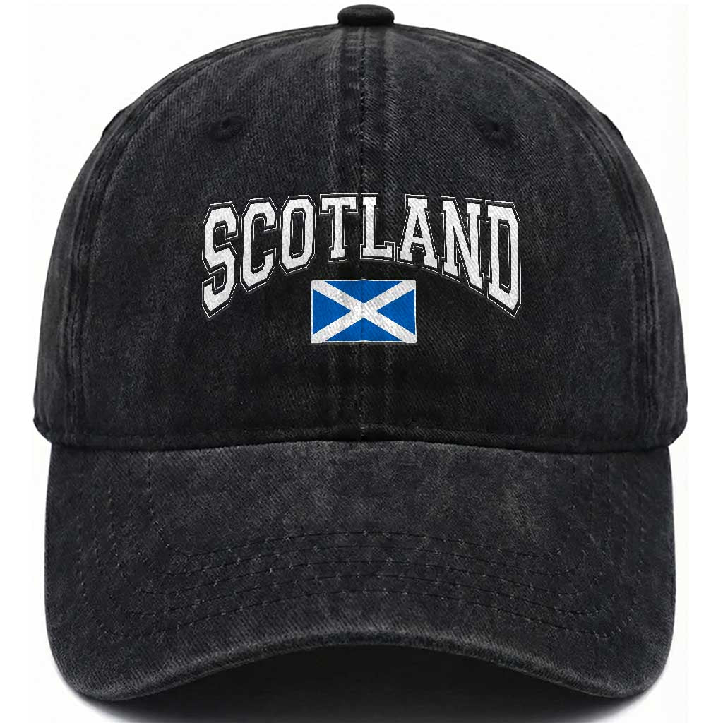 Scotland Washed Cotton Baseball Cap Vintage Retro Varsity Sports Scottish Flag Graphic