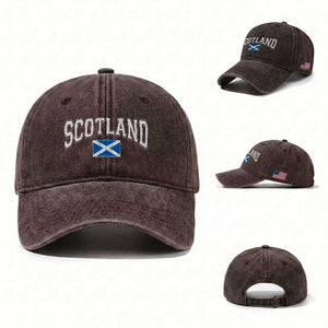 Scotland Washed Cotton Baseball Cap Vintage Retro Varsity Sports Scottish Flag Graphic