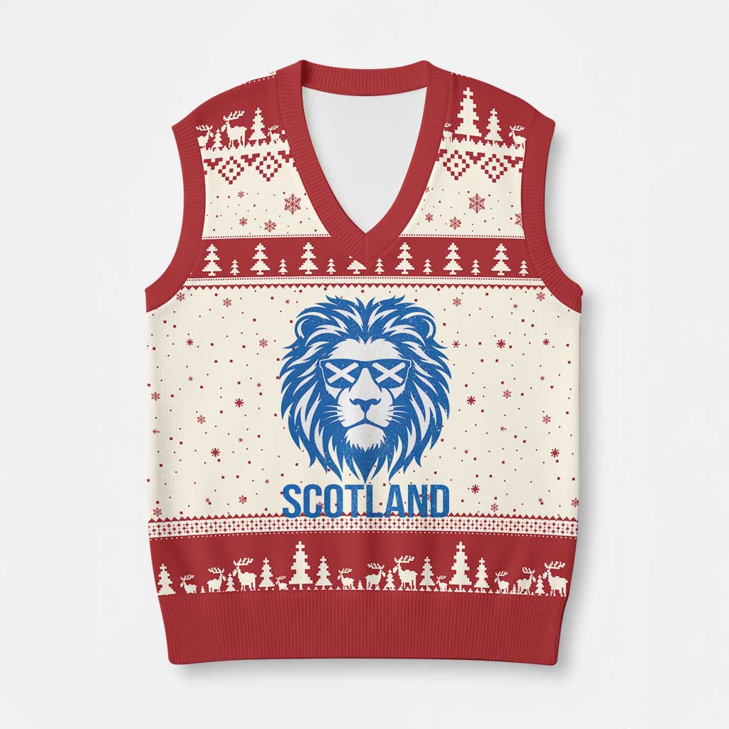 Vintage Scotland Lion V-Neck Knit Sweater Vest Retro SCOT Fan Scottish Flag