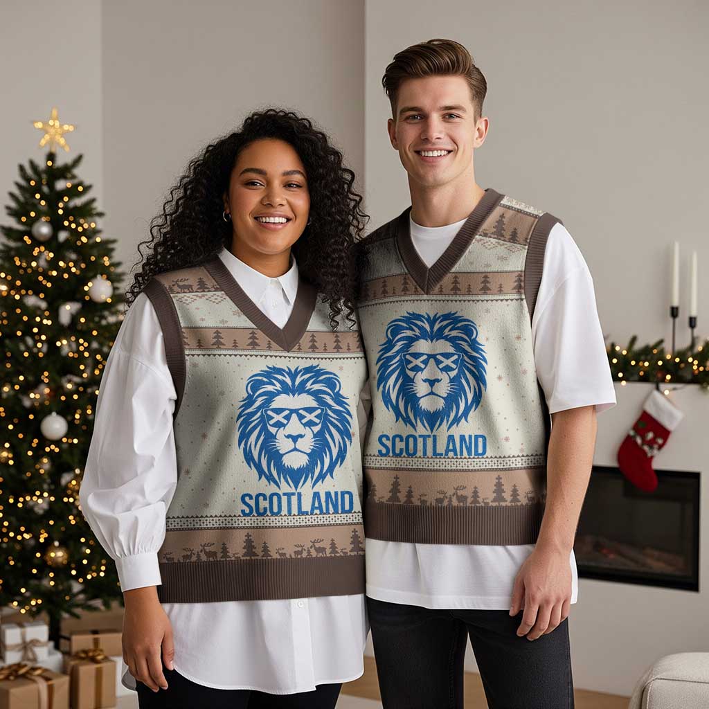 Vintage Scotland Lion V-Neck Knit Sweater Vest Retro SCOT Fan Scottish Flag