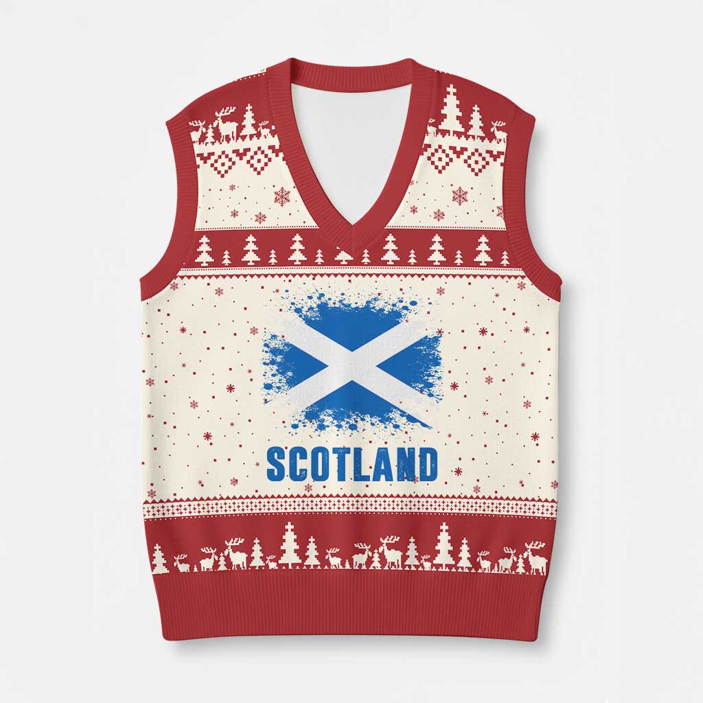 Scotland V-Neck Knit Sweater Vest Retro Vintage Watercolors Sport Scottish Flag SCOT TS10 Beige Red Print Your Wear