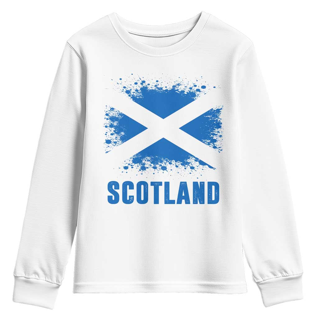 Scotland Youth Sweatshirt Retro Vintage Watercolors Sport Scottish Flag SCOT TS10 White Print Your Wear