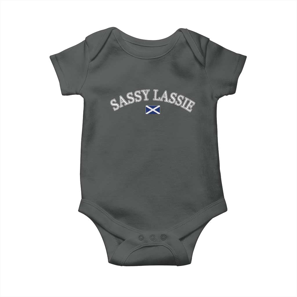 Sassy Lassie Scotland Flag Baby Onesie Funny Scottish Pride Heritage Gift TS10 Dark Heather Print Your Wear