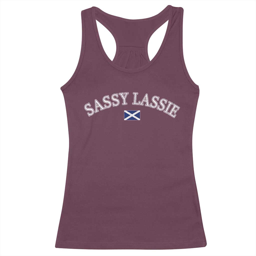 Sassy Lassie Scotland Flag Racerback Tank Top Funny Scottish Pride Heritage Gift TS10 Maroon Print Your Wear