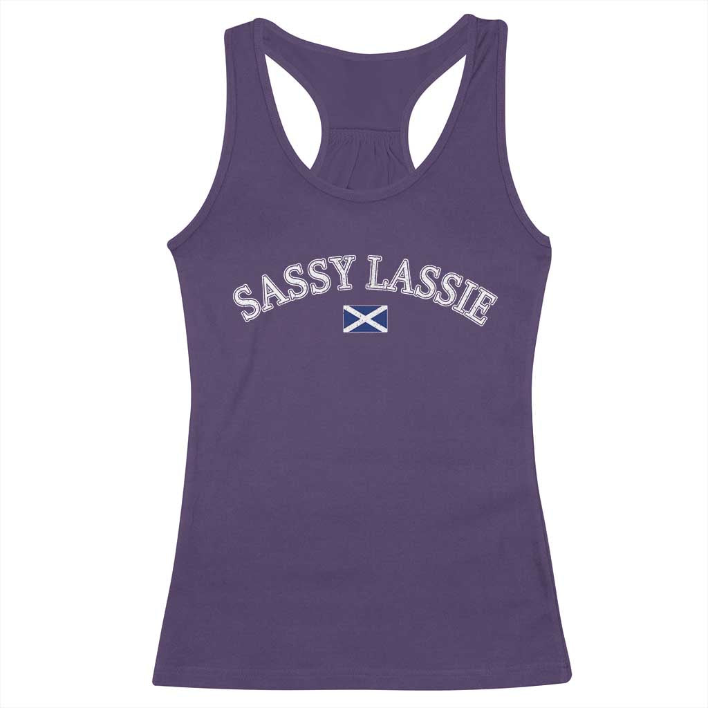 Sassy Lassie Scotland Flag Racerback Tank Top Funny Scottish Pride Heritage Gift TS10 Purple Print Your Wear