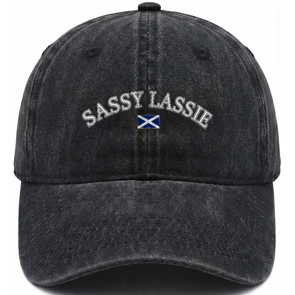 Sassy Lassie Scotland Flag Washed Cotton Baseball Cap Funny Scottish Pride Heritage Gift TS10 Print Your Wear