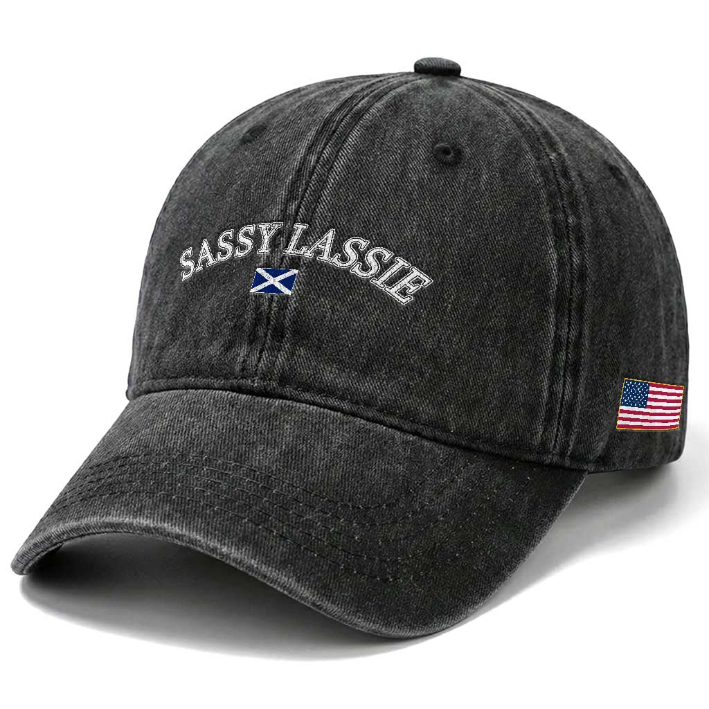 Sassy Lassie Scotland Flag Washed Cotton Baseball Cap Funny Scottish Pride Heritage Gift TS10 Print Your Wear