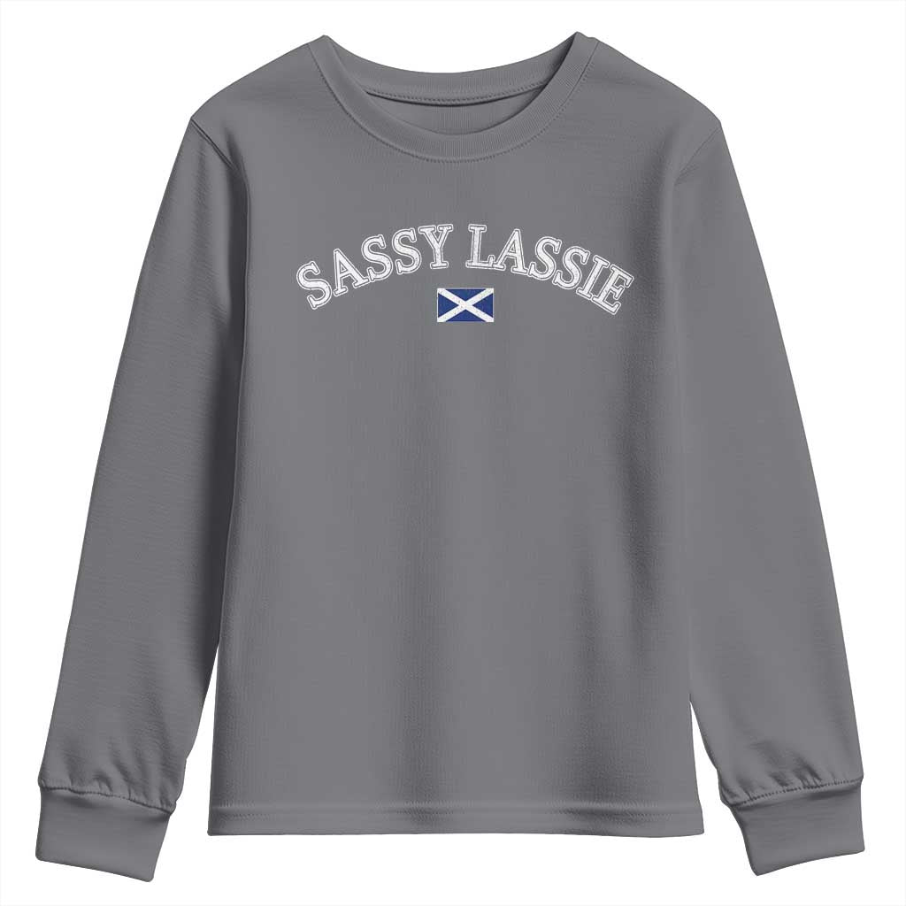 Sassy Lassie Scotland Flag Youth Sweatshirt Funny Scottish Pride Heritage Gift TS10 Charcoal Print Your Wear