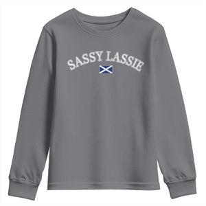 Sassy Lassie Scotland Flag Youth Sweatshirt Funny Scottish Pride Heritage Gift TS10 Charcoal Print Your Wear