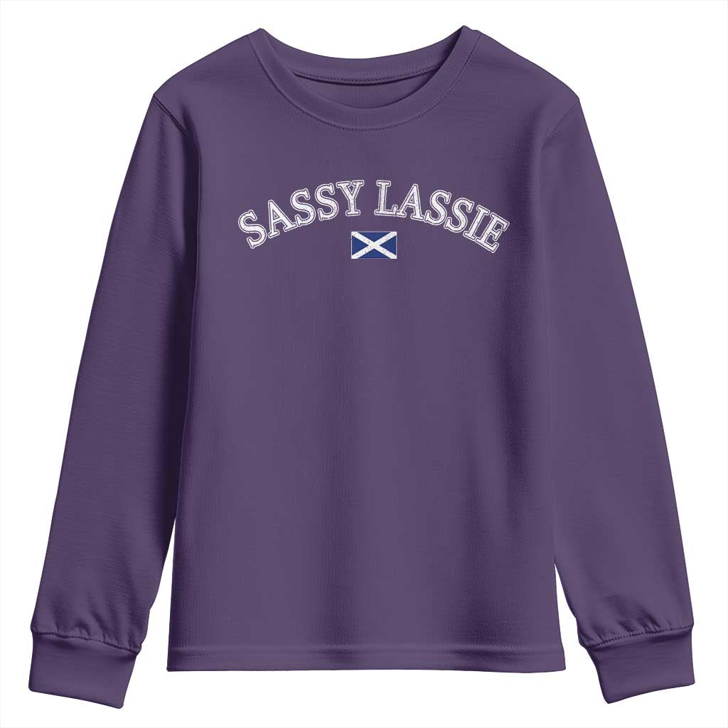 Sassy Lassie Scotland Flag Youth Sweatshirt Funny Scottish Pride Heritage Gift TS10 Purple Print Your Wear