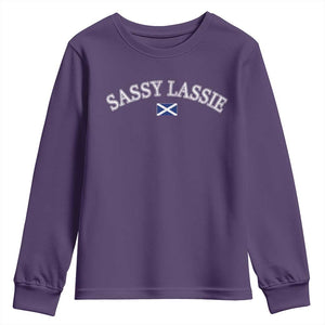 Sassy Lassie Scotland Flag Youth Sweatshirt Funny Scottish Pride Heritage Gift TS10 Purple Print Your Wear