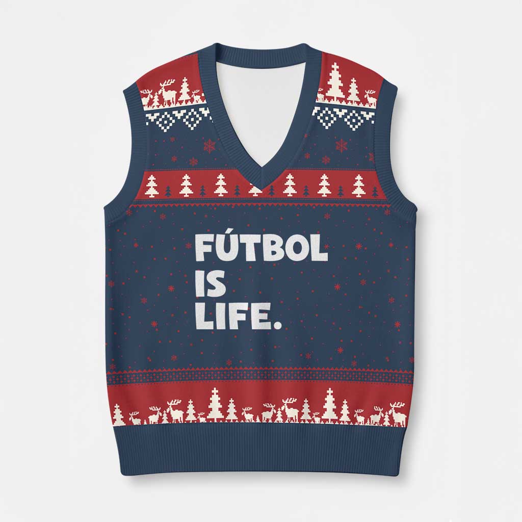 Futbol is Life V-Neck Knit Sweater Vest Funny Soccer Gift For Football Players Fans TS10 Navy Red Print Your Wear