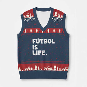 Futbol is Life V-Neck Knit Sweater Vest Funny Soccer Gift For Football Players Fans TS10 Navy Red Print Your Wear