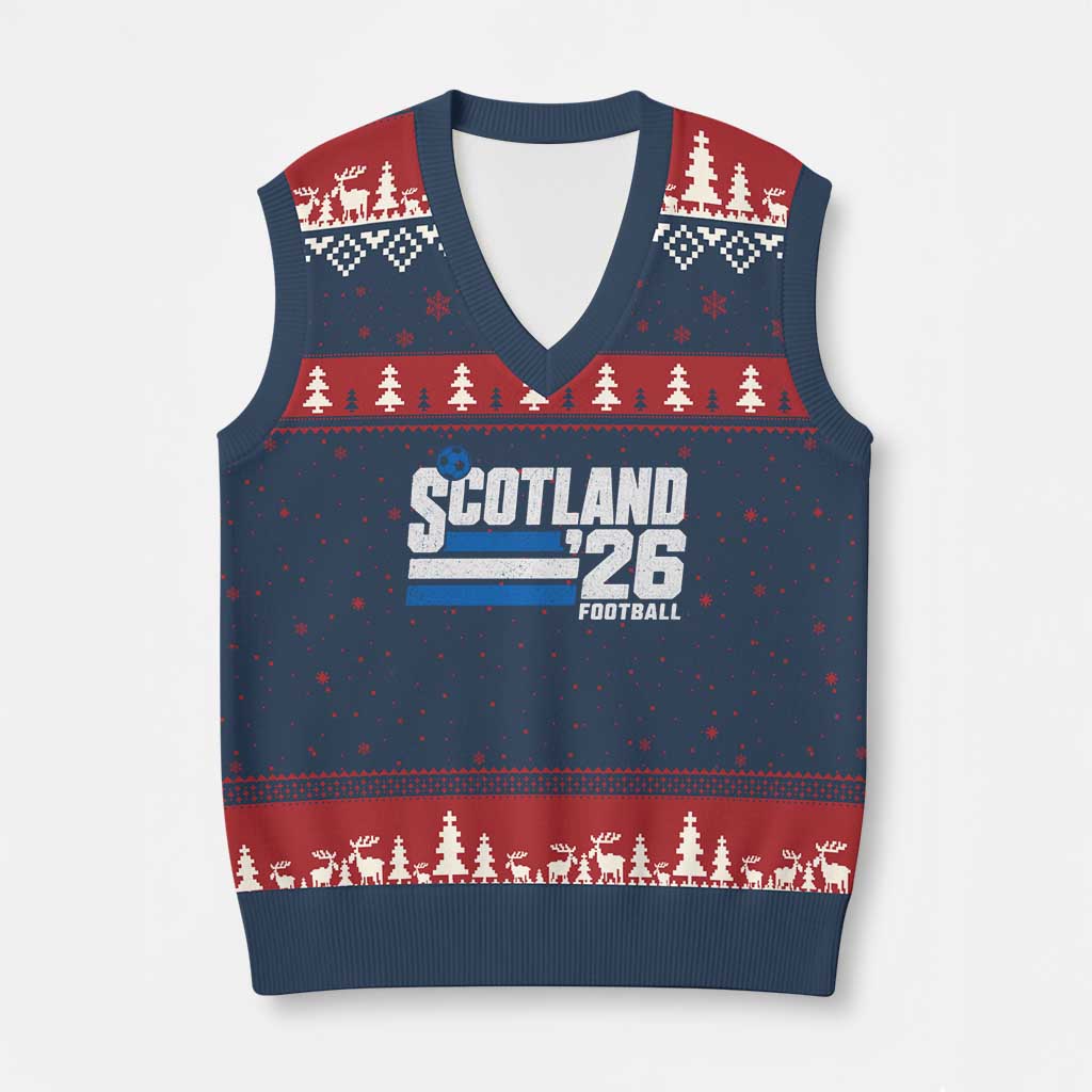Scotland Football Fan V-Neck Knit Sweater Vest Scottish Soccer Supporter Scottish Flag 2026 TS10 Navy Red Print Your Wear