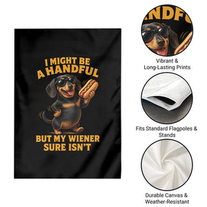 Funny Embarrassing Dachshund Garden Flag Wiener Hot Dog Pun Crude Cringey Inappropriate Humor