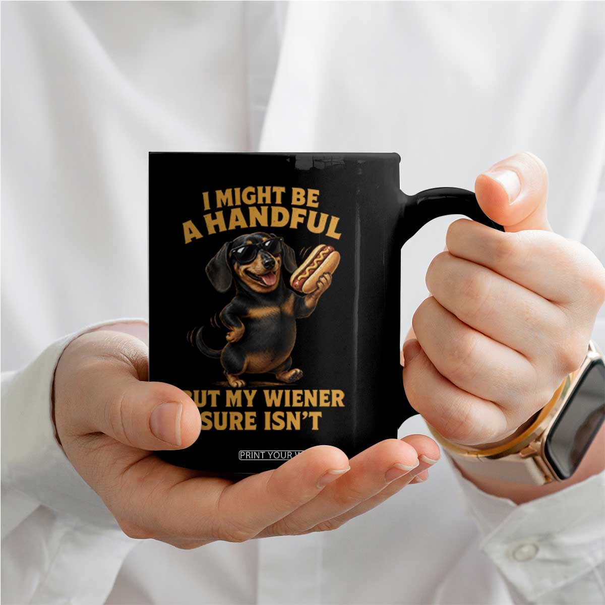 Funny Embarrassing Dachshund Coffee Mug Wiener Hot Dog Pun Crude Cringey Inappropriate Humor