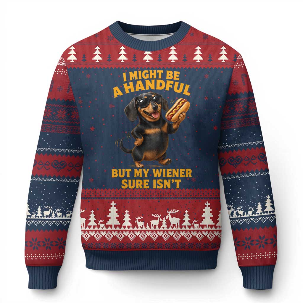 Funny Embarrassing Dachshund Ugly Christmas Sweater Wiener Hot Dog Pun Crude Cringey Inappropriate Humor