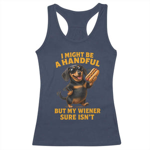 Funny Embarrassing Dachshund Racerback Tank Top Wiener Hot Dog Pun Crude Cringey Inappropriate Humor