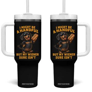 Funny Embarrassing Dachshund Tumbler With Handle Wiener Hot Dog Pun Crude Cringey Inappropriate Humor
