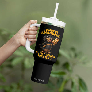 Funny Embarrassing Dachshund Tumbler With Handle Wiener Hot Dog Pun Crude Cringey Inappropriate Humor
