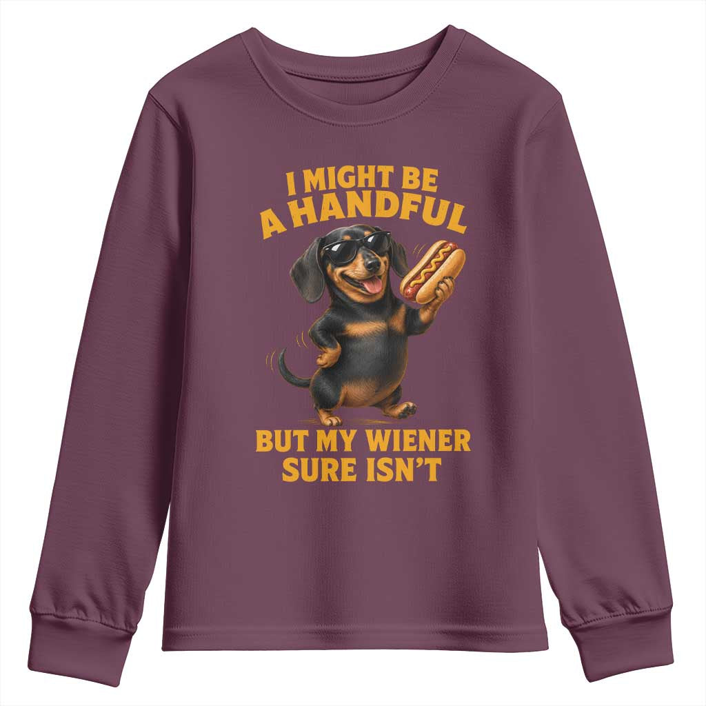 Funny Embarrassing Dachshund Youth Sweatshirt Wiener Hot Dog Pun Crude Cringey Inappropriate Humor