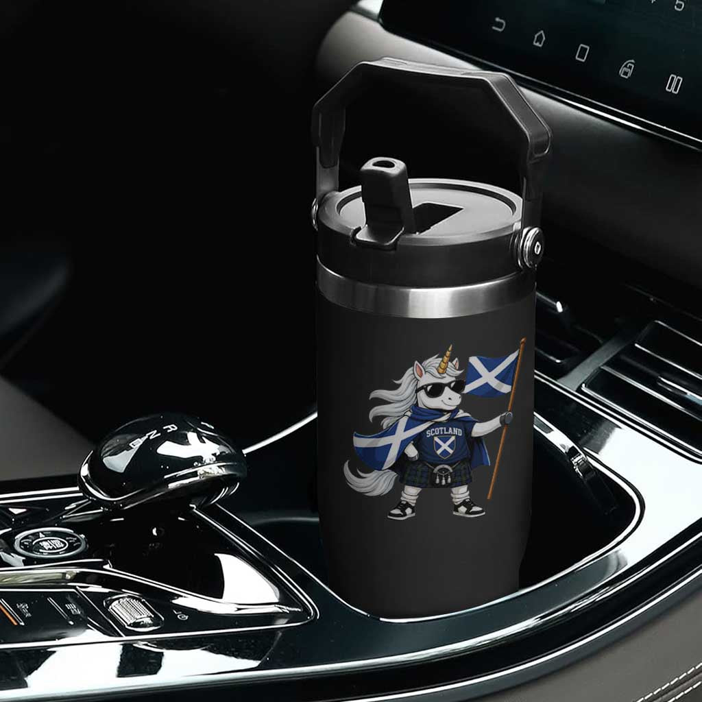 Funny Scotland Unicorn Flip Straw Tumbler Cool Scottish Unicorn with Kilt Flag Scotland Pride Football Fans