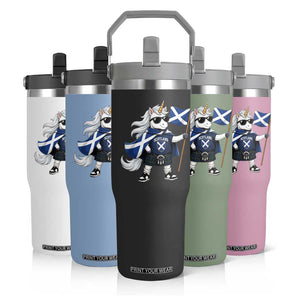 Funny Scotland Unicorn Flip Straw Tumbler Cool Scottish Unicorn with Kilt Flag Scotland Pride Football Fans