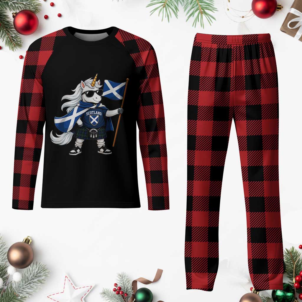 Funny Scotland Unicorn Plaid Pajama Set Cool Scottish Unicorn with Kilt Flag Scotland Pride Football Fans