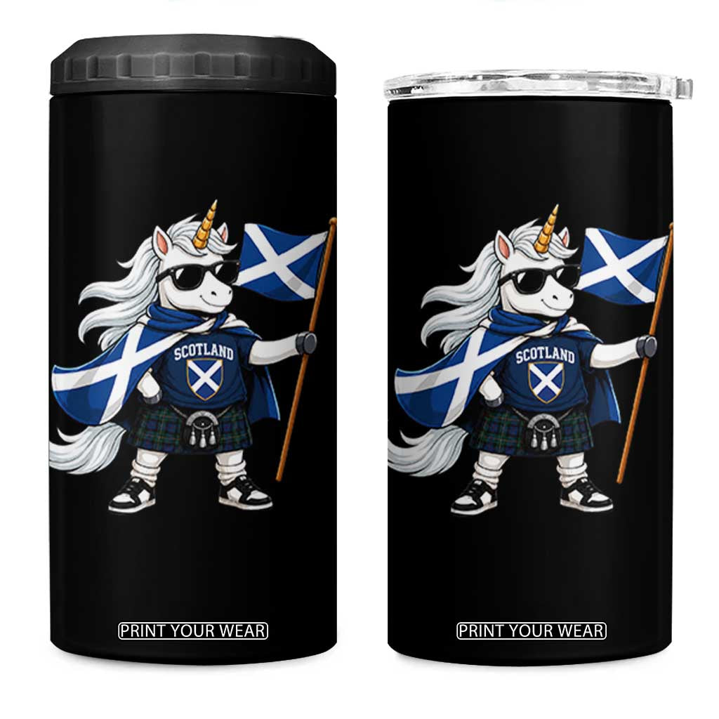 Funny Scotland Unicorn 4 in 1 Can Cooler Tumbler Cool Scottish Unicorn with Kilt Flag Scotland Pride Football Fans