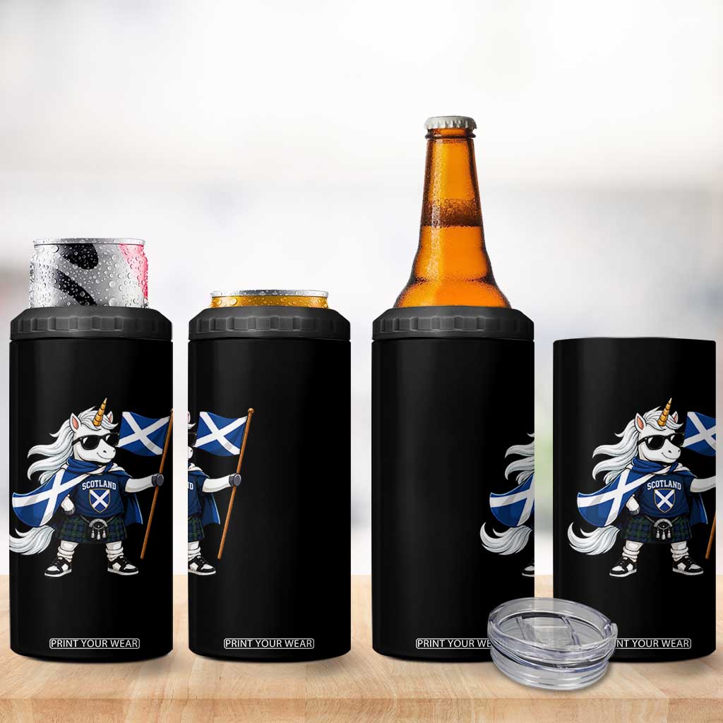 Funny Scotland Unicorn 4 in 1 Can Cooler Tumbler Cool Scottish Unicorn with Kilt Flag Scotland Pride Football Fans